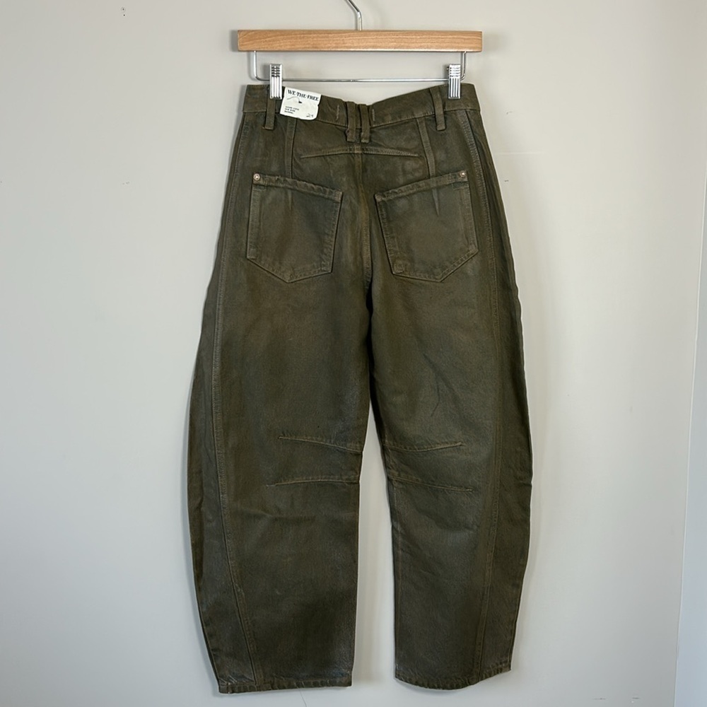 Free People We The Free Good Luck Coated Mid Rise Barrel Jean Vegan Sz 24 NEW - Picture 7 of 13